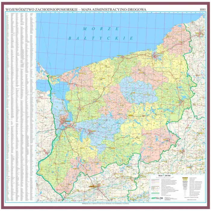 Województwo zachodniopomorskie - mapa ścienna, 1:200 000, ArtGlob